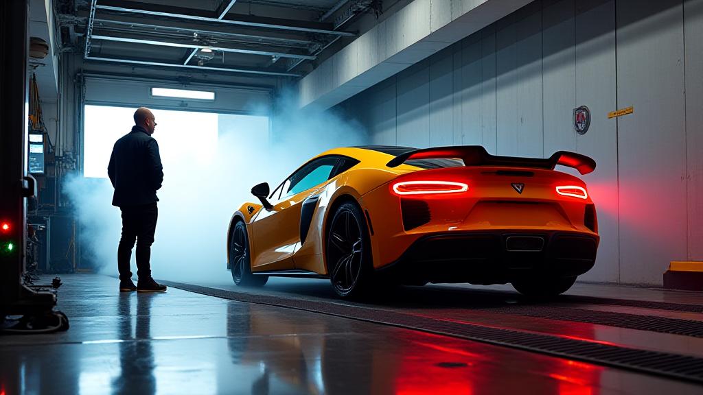 Auto sportiva sui rulli del banco prova durante un test di potenza